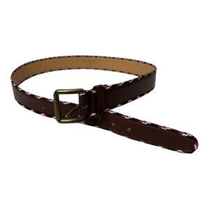 Tommy Hilfiger Mens Belt Size 34-36 Red White Blue Stripe Leather